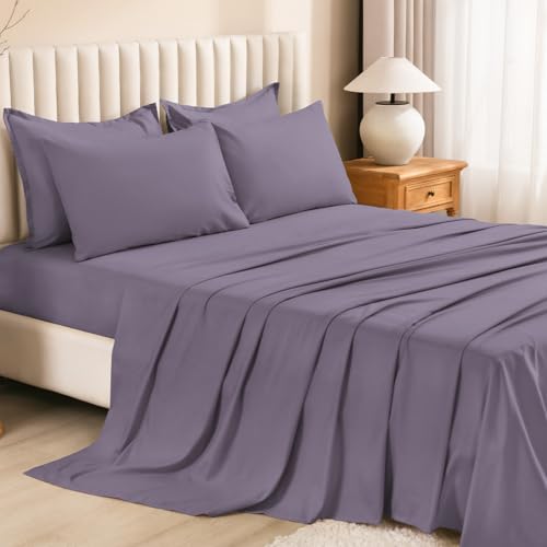 Image of Litanika Full Size Comforter Sets Grey Purple - 7 Pieces Bed in a Bag Full Bedding Comforter Sets, Solid Lightweight Bed Set with Comforter, Sheets, Pillowcases & Shams