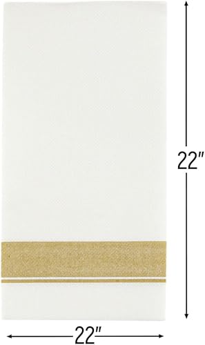 Miniatura 3 de Servilletas rectangulares blancas con borde dorado, paquete de 50 servilletas de papel elegantes, servilletas desechables de 22 x 22 pulgadas,