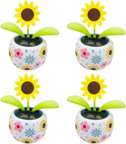 4Pcs Sunflower Solar Dancing Flower Solar Dancing Solar Toys, Solar Power Kits Dolls and Accessories,Solar Powered Swinging Animated Dancer Toy Office Desk Car Decoration for Car, Funny Ornaments