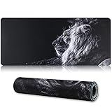 Jahosin Large Gaming Mouse Pad with Stitched Edges,[27.5x11.8In] Extended Black Lion Mouse Pad with Non-Slip Natural Rubber Base for Gamer/Desktop/Office/Home 70x30 Blion01