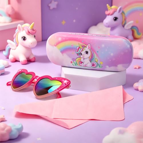 Image of Kids Sunglasses Girls Unicorn Heart Eyeglasses UV Protection Toddler Sunglasses with Sunglass Case for Party Beach