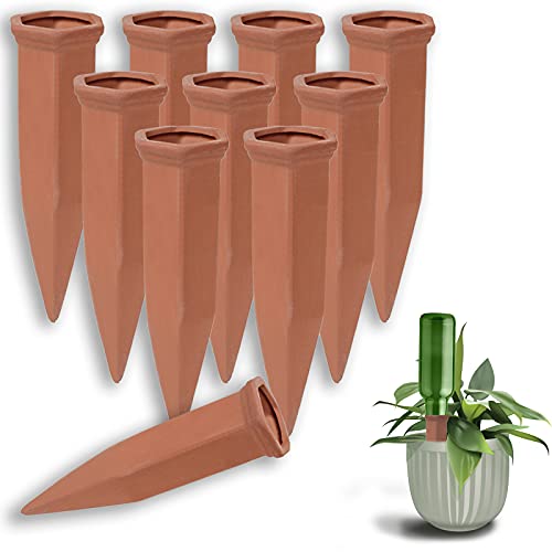 MoeeBtee 10 Pack Terracotta Self Watering Spikes Plant Watering Stakes Automatic Plant Waterer Indoor Plant Watering Device Self Watering System for Vacations