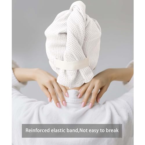 Image of ROLSHOL 2 Pack Microfiber Hair Towel Wrap for Women, 32 inch x 11 inch Waffle Weave Hair Plopping Towel for Curly, Long & Thick Hair, Anti-Frizz Hair Turbans for Wet Hair (White, Grey)