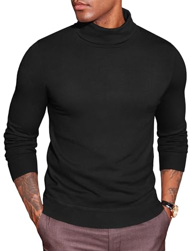 COOFANDY Suéter de Cuello Alto para Hombre Jersey de Punto Casual Manga Larga Ligero Suéter de Invierno para Trabajo y Oficina Negro XL