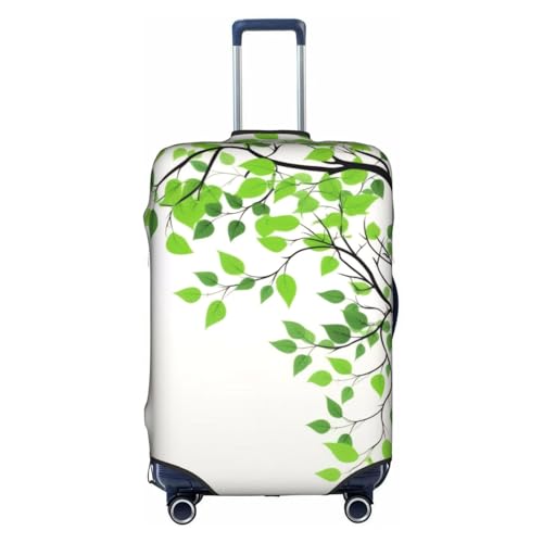 Green And White Leaf Printed Luggage Cover Elastic, Washable, Universal Fit 18-32 Inch Travel Suitcase Cover Easy To Identify