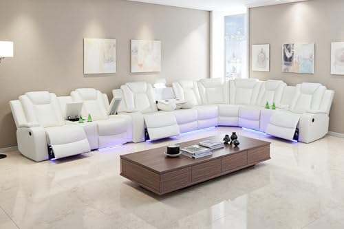 A Ainehome Leather Power Reclining Sectional Sofa Set with LED,