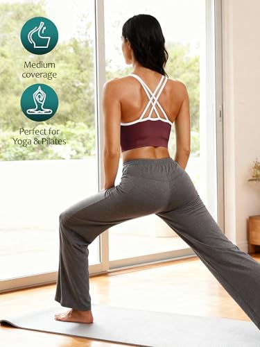 Image of VEQKING Strappy Cross Back Sports Bra for Women Removable Padded Yoga Bras | Multipack, Medium Support, Comfortable Seamless Wireless Design, Breathable Moisture-Wicking Fabric, Workout, Gym, Pilates