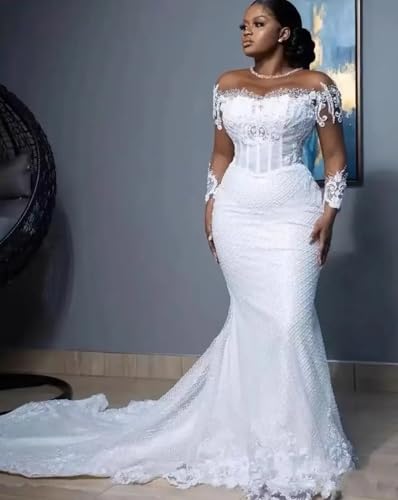 Long Sleeve Lace up Corset Sequins Bridal Ball Gowns Wedding Dresses for Bride with Train Plus Size 20252