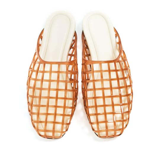 Image of Jelly Shoes for Women Jelly Mesh Flat Sandals Closed Toe Round Toe Slides Flats Slip on Summer Slippers Mules