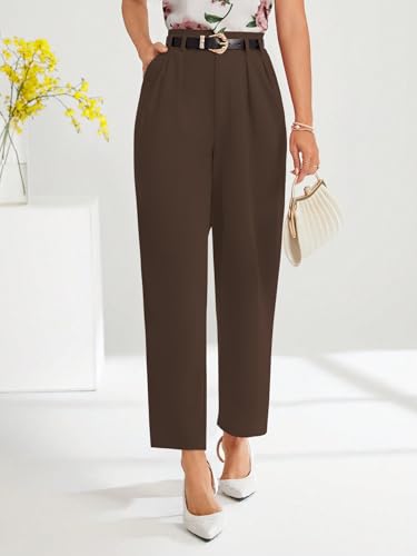 Image of Shasmi Women's High Waist Pleated Straight Leg Trousers - Elegant Solid Color Work Pants with Pockets, Casual Office Wear Polyester Blend Wide Leg Suit Pants (Trouser 235)