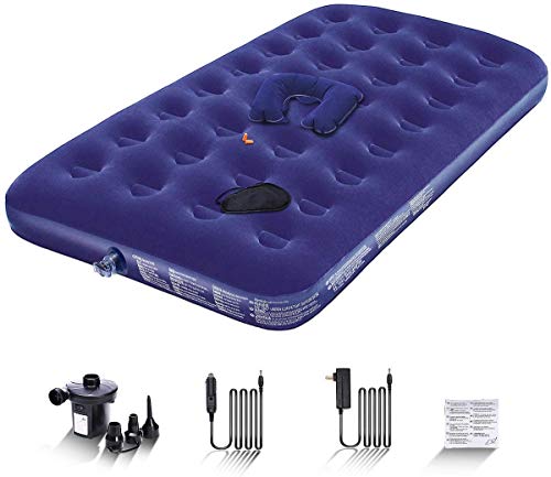 Inflatable Twin Air Mattress with Pump & Pillow - Comfort Single Blow Up Airbed with Patch Kit as Camping Air Mattresses, Portable Air Bed for Guests/Family/Outdoor, Holiday Present for Men/Women