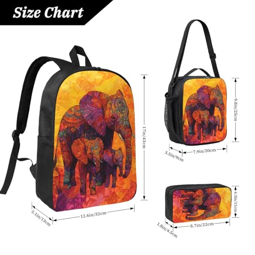 Vibrant Boho Elephant Backpacks 3 Pcs Minimalist Backpack for Men and Women with Fun Graphic Cartoon Print for Hiking Commuting2
