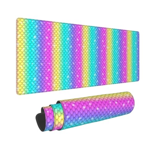 Alfombrilla de ratón grande para juegos con escalas de arco iris y base estable