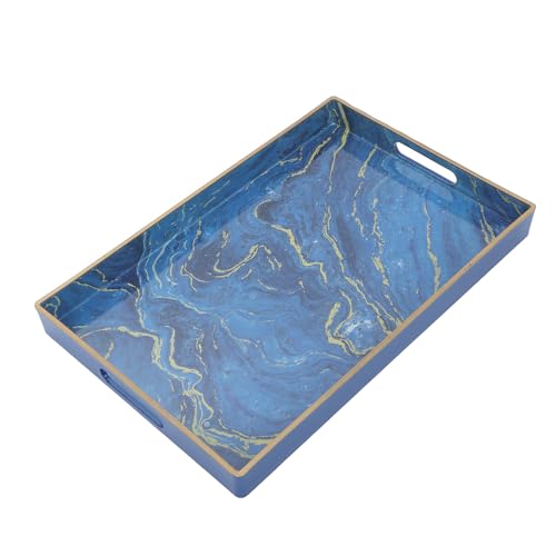 Bandeja Rectangular Azul Efecto Mármol AKOOSY de Plástico Estable para Mesa 2
