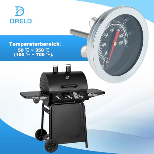 DRELD Edelstahl Barbecue Thermometer, Röstthermometer, 50-350℃/100-700℉ Gasgrillthermometer für alle Holzkohlegrill, Grills, Ofen, Smoker, Räucherofen, Backofen und Grillwagen
