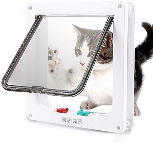 Mythfly Cat Door - Large (Outer Size 9.9" X 9.2") 4 Way Locking - Cat Doors For Interior Doors - Waterproof Pet Door for Cats Small Dog with Circumference Shorter Than 23"