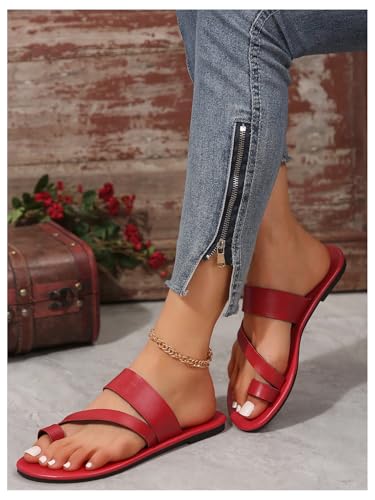 GORGLITTER Women's Strappy Open Toe Flat Sandals Dressy Criss Cross Slip On Slide Shoes4