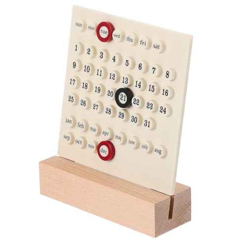 PATIKIL 木製永久カレンダー デスクトップ用アクリルカレンダースタンド 木製月週日表示 デスク ショップ オフィス ホームデコレーション ホワイト