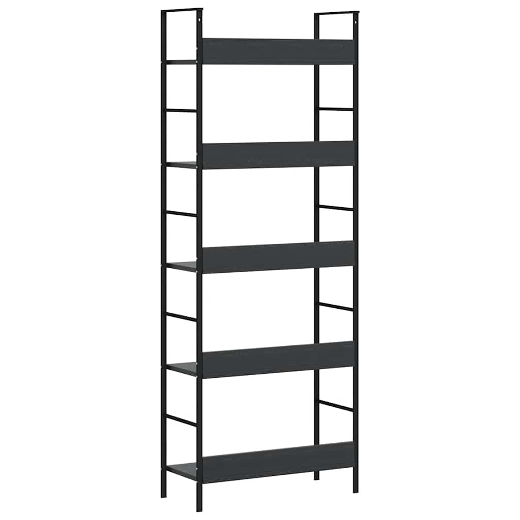 Libreria Scaffale 5 Ripiani Nero Legno Acciaio 60x27,6x158,5cm | Mobile espositore autoportante salvaspazio per soggiorno e veranda con struttura industriale e portata totale di 75 kg.
