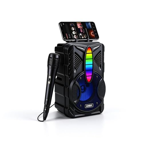 Portable Karaoke Machine, Bluetooth Speaker with Wired Microphone, LED Party Lights, FM Radio, TWS Pairing, Rechargeable Wireless Speaker for Kids Adults Home Party Outdoor Birthday-Blue - image 1