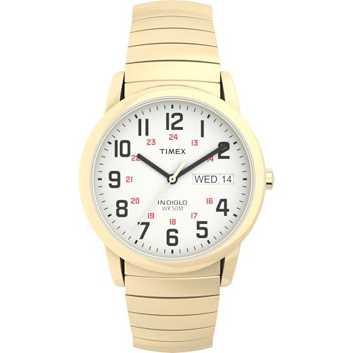 Timex Men's Easy Reader 35mm Day-Date Watch – Gold-Tone Case White Dial with Gold-Tone Expansion...