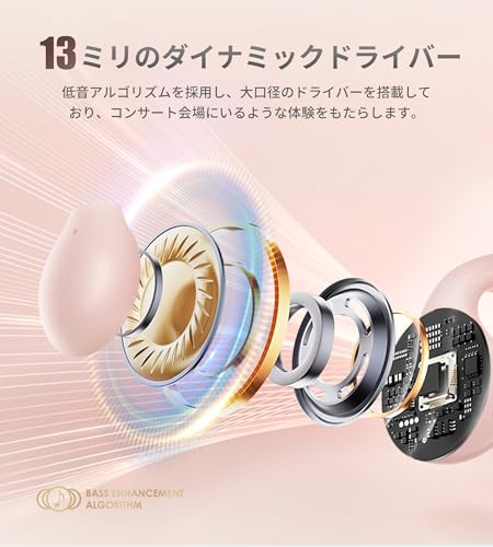 King Lucky イヤーカフ型ワイヤレスイヤホン｜オープンイヤー設計｜Bluetooth5.3対応｜IPX4防水｜マイク内蔵｜急速充電｜音漏れ防止｜CVC通話対応｜携帯空気伝導｜日本設計｜耳挟み式｜骨伝導技術革新｜Hi-Fi 長時間使用可能(ピンク)