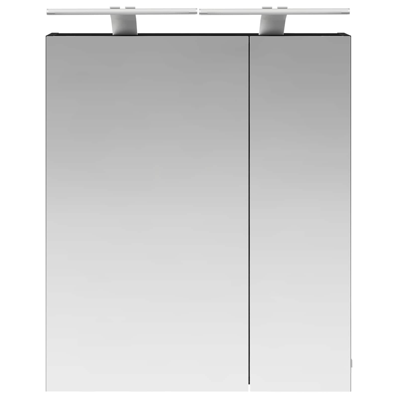 Szafka łazienkowa z lustrem w kolorze czarnym, imitacja dębu, materiał drewnopochodny, 60 x 14,5 x 70 cm, z miejscem do przechowywania, regałem, drzwiami i dwukierunkowym lustrem do łazienki