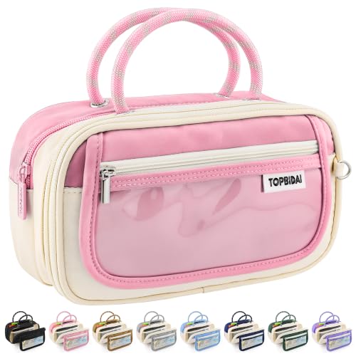 Image of TOPBIDAI Large Pencil Case Pouch School Supplies for Girls Boy Women Men | Big Pencil Bag with 5 Compartments, Easy Grip Handle, Office College School Pencil Box