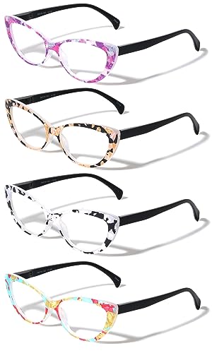 V.W.E. 4 Pairs Lot Women Cateye Mosaic Pattern Fashion Reading Glasses Reader (4 Pairs, 4.00)