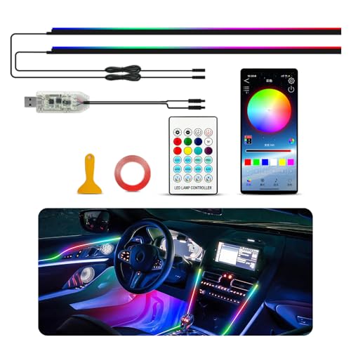 Ambient Lighting Car led Lights Interior, 43.3'' USB Powered Acrylic Neon Flexible Strip Model y Ambient Lighting kit with Wireless APP,Dynamic RGB 2 in 1 Music Lights Sync for Inside car Decorations