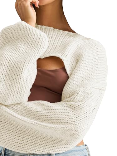 Image of Womens Bolero Crochet Crop Shrug Shoulder Knit Cropped Sweater | Y2K Crochet Crop Top, Half Sweater, Cozy Chest Over the Shoulder Top Cardigan, Cut Off Super Crop, Ballet Lace Sweater