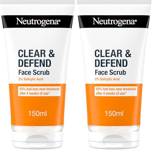 Neutrogena Clear & Defend Facial Scrub (1x 150ml), Oil-Free Face Scrub Suitable for Oily and Spot-Prone Skin, Facial Exfoliator with 2% Salicylic Acid Clinically Proven to Defend Against Breakouts