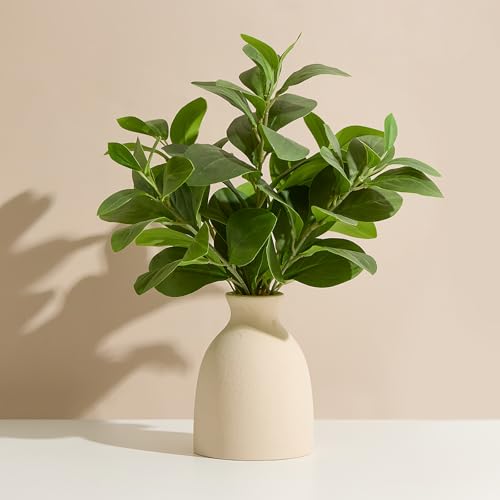 16″ Artificial Eucalyptus Stems Potted Plant Indoor Fake Plants – Realistic Greenery with Vase, Small Faux House Plants in Pots for Bedroom Farmhouse Bathroom Kitchen Office Desk Decor