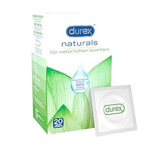 Durex Naturals Condooms – 20 stuks van natuurlijk rubber latex met glijgelcoating op waterbasis van natuurlijke…