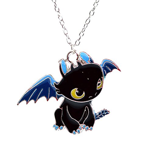 Halskette „Drachenzähmen leicht gemacht“, Zahnloser Nachtschatten-Anhänger in schwarzer Emaille, für Kinder Cover