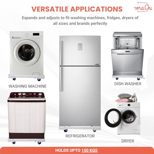 Image of SoraChi Adjustable Iron Washing Machine Stand with Wheels | Elevates Appliances to Prevent Water Damage & Reduce Vibrations | Universal Fit for Washers & Refrigerators (Black Orange)