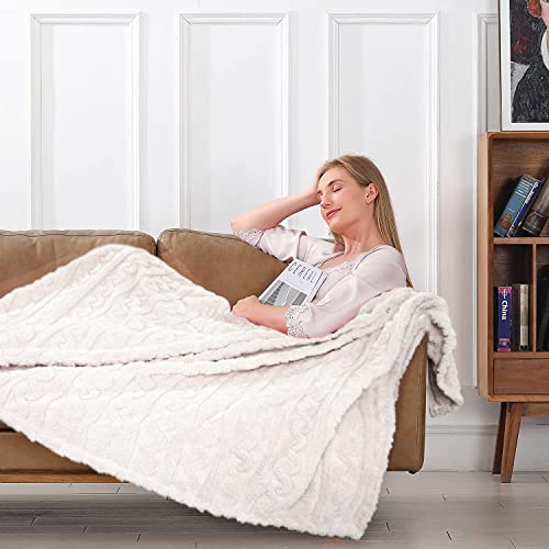 Homritar Fuzzy Throw Blanket For Women 3D Fleece Blankets For Unisex Kids Ultra Soft Warm Cozy Plush Fleece Comfy Flannel Blanket For Couch Sofa Bed (Cream, 50 X 60 Inch) #TOP2