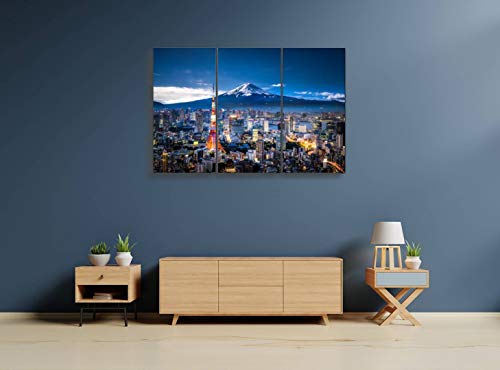 Belisiis Mt Fuji And Tokyo Skyline Tourisms And Pictures Wall Artwork Exclusive Photography Vintage Abstract Paintings Print On Canvas Home Decor Wall Art 3 Panels Framed Ready To Hang #TOP1