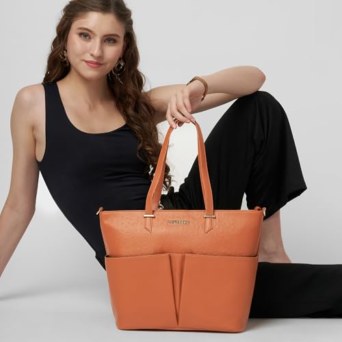 Image of Caprese Ostrich Large Tote Bag for Women with Adjustable & Detachable Starp | Stylish Shoulder & Handheld Bag | Fits Up to 16 Inch Laptop | Durable, Multi-Compartment Design for Work &Travel