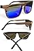 Natural Wood Sunglasses for Men - Wooden Frame - Genuine Polarized Lenses (Ebony Wood - Blue Mirror Lenses)