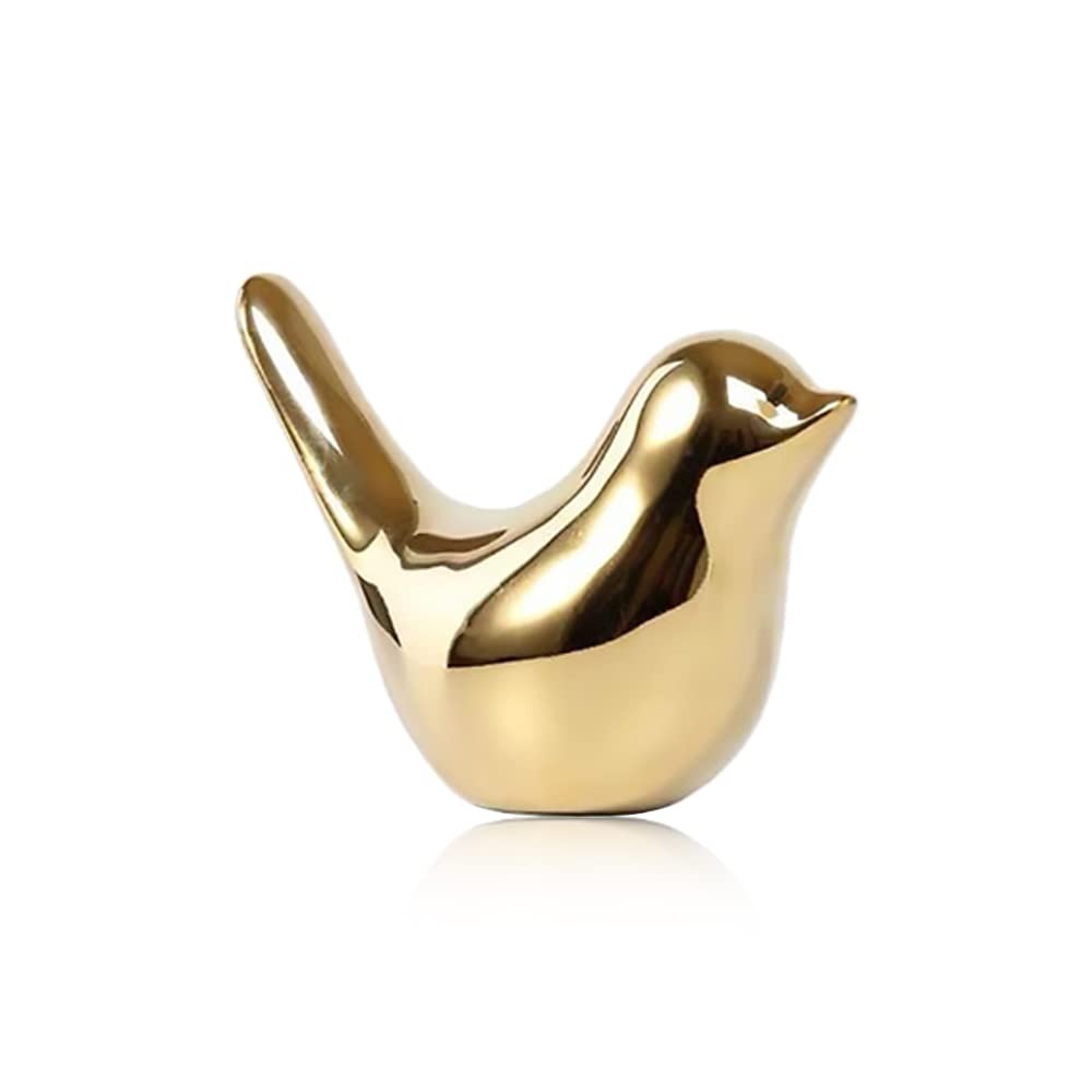 DIYOMR Goldene Vogel-Figuren Aus Keramik – 7,6x3,8x6,6 Cm, 2 Stück – Moderne Deko Für Fensterbank, Schreibtisch & Bonsai