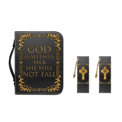 Custodia per il trasporto della Bibbia pelle PU per le donne Copertine portatile con segnalibri per ragazze Pratica borsa Croce doro L-10.2x7x1.9