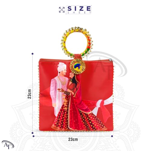 Image of Women Potli Bags Pack of 18| Gifting Potli with Zip & Bangle Handle | Traditional Shagun Return Gifts Potli for Mehandi, Haldi, Baby Shower, Wedding, Sangeet (Couple Print)