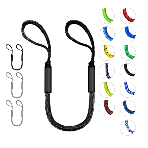Bungee Dock Lines for Boats with Loops Boat Tie Downs for Docking Adjustable Boat Mooring Rope for Pontoon Jon Boat & PWC (2 Black 4 FT)