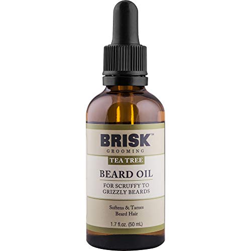 Brisk Grooming Tea Tree Beard Oil, Fast-Absorbing Blend Of Natural & Essential Oils Softens & Tames For A Beard That Looks & Feels Healthy Not Greasy, 1.7 Ounce Bottle W/Dropper #TOP2