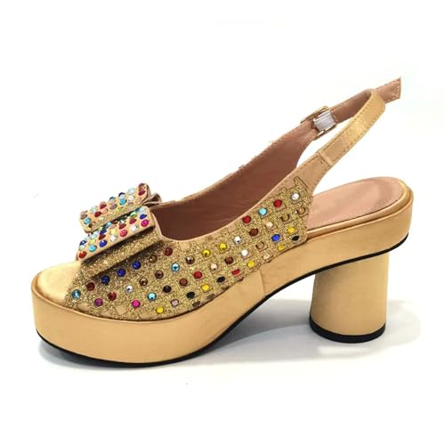 Womens 2025 Gold Wedding Shoes Set Bridal Pumps and Matching Evening Bag Rhinestone Flower Crystal Clutch Purses3