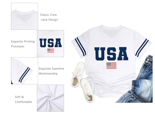 American Flag Shirts Women Patriotic Shirt 4th of July Tee Tops V-Neck Short Sleeve Summer T-Shirt4