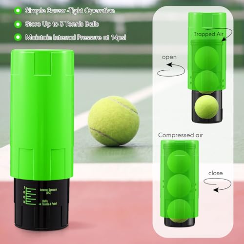 Image of Soulchen Tennis Ball Pressurizer - Tennis Ball Storage Canister Holds 3 Balls Under 14 Psi Pressure, Reusable Stuff for Bounce Retention, Lightweight & Durable