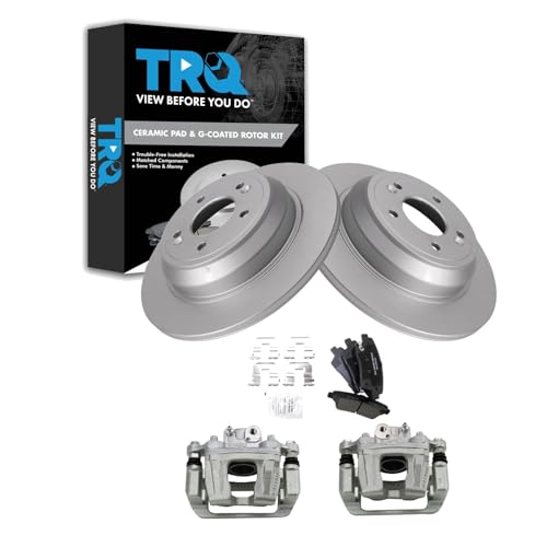 Image of TRQ Rear Brake Pad and Rotor Set Ceramic G Coated Rotors Calipers
