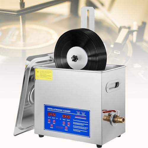 Pulitore ad ultrasuoni per vinile da 6 l, 7-12 pollici, 8 dischi ad ultrasuoni, per la pulizia dei vinili, pulitore per dischi Lp, 40 KHz 180 W, con stendibiancheria per gioielli e orologi
